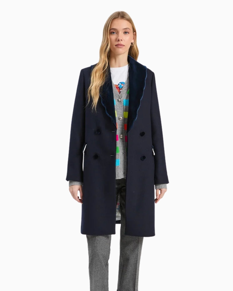Vilagallo Abliana Coat in Navy front view