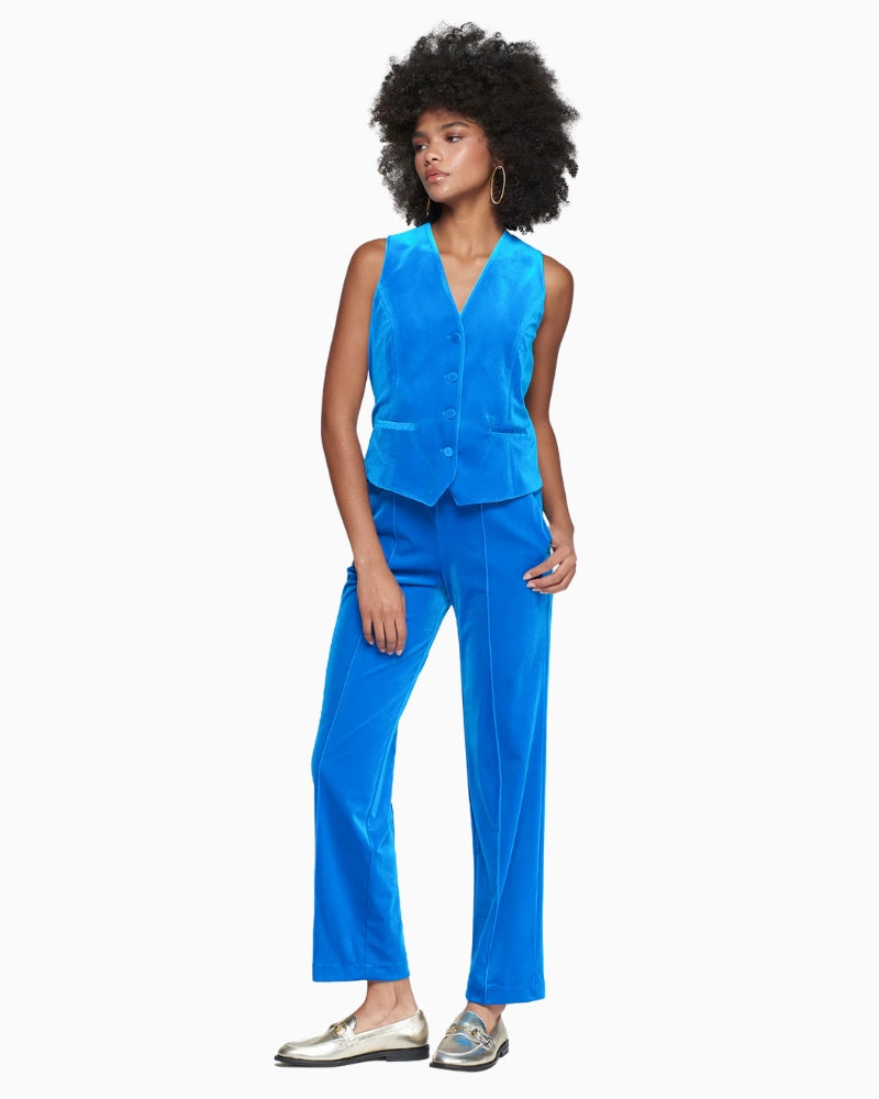 Vilagallo turquoise velvet trousers with tailored fit