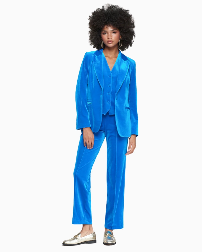 Styled with matching blazer for a bold statement look