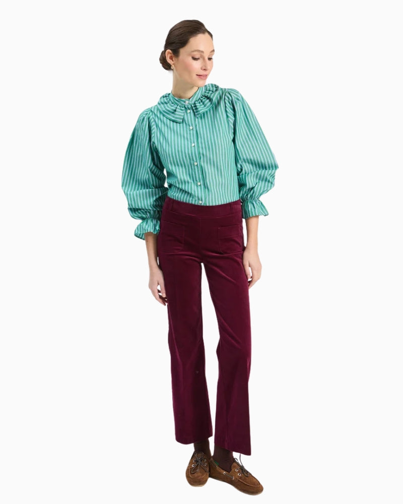 Vilagallo Burgundy Velvet Trousers styled view