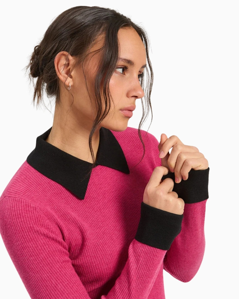 Vilagallo Canale Camisero Jumper in Pink black shirt collar detail