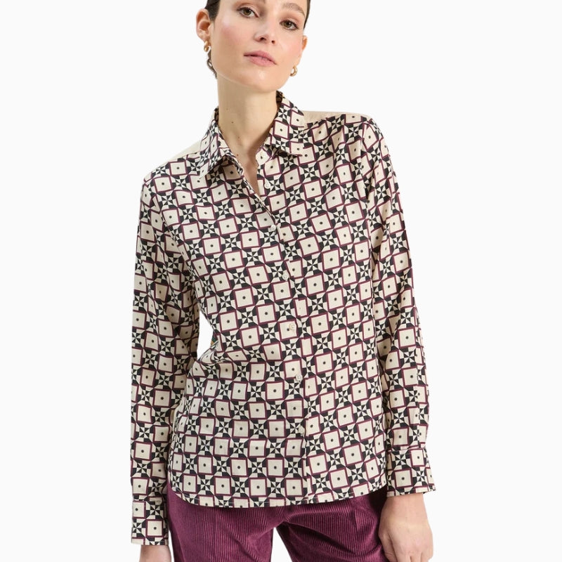 Vilagallo Cmisa Shirt in Cream and Burgundy front view