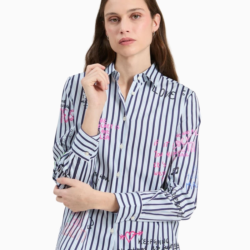 Vilagallo Cmisa Shirt in White and Navy front view