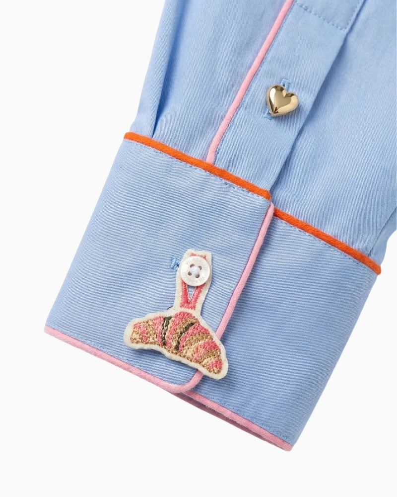 Vilagallo Contrast Piping Shirt in Blue cuff detail