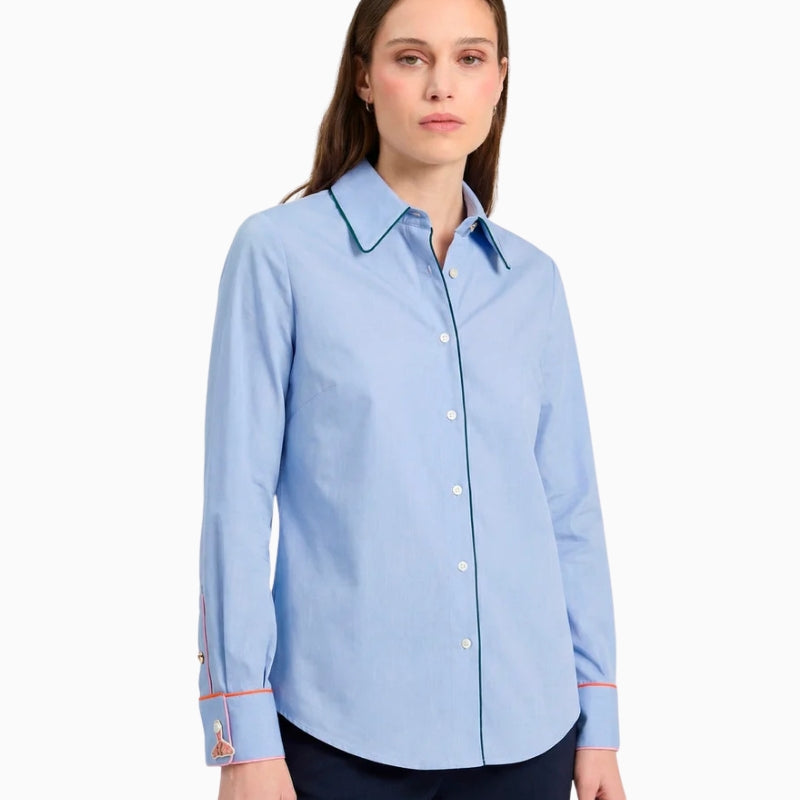 Vilagallo Contrast Piping Shirt in Blue front view