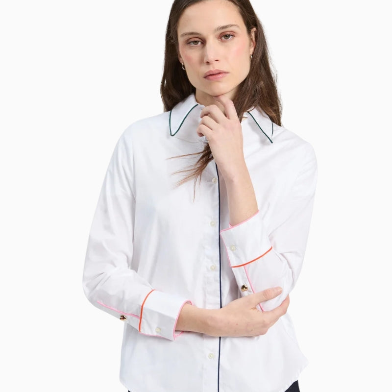 Vilagallo Contrast Piping Shirt in White front view