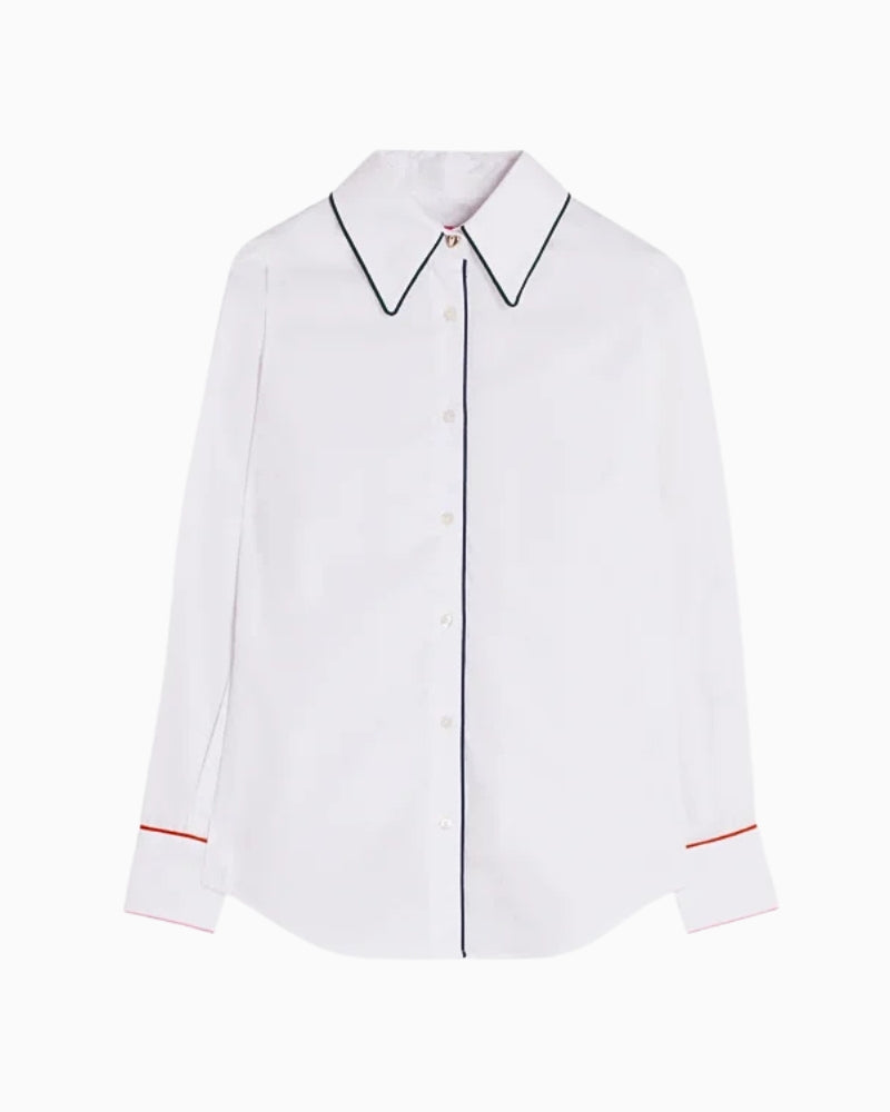Vilagallo Contrast Piping Shirt in White full-length view