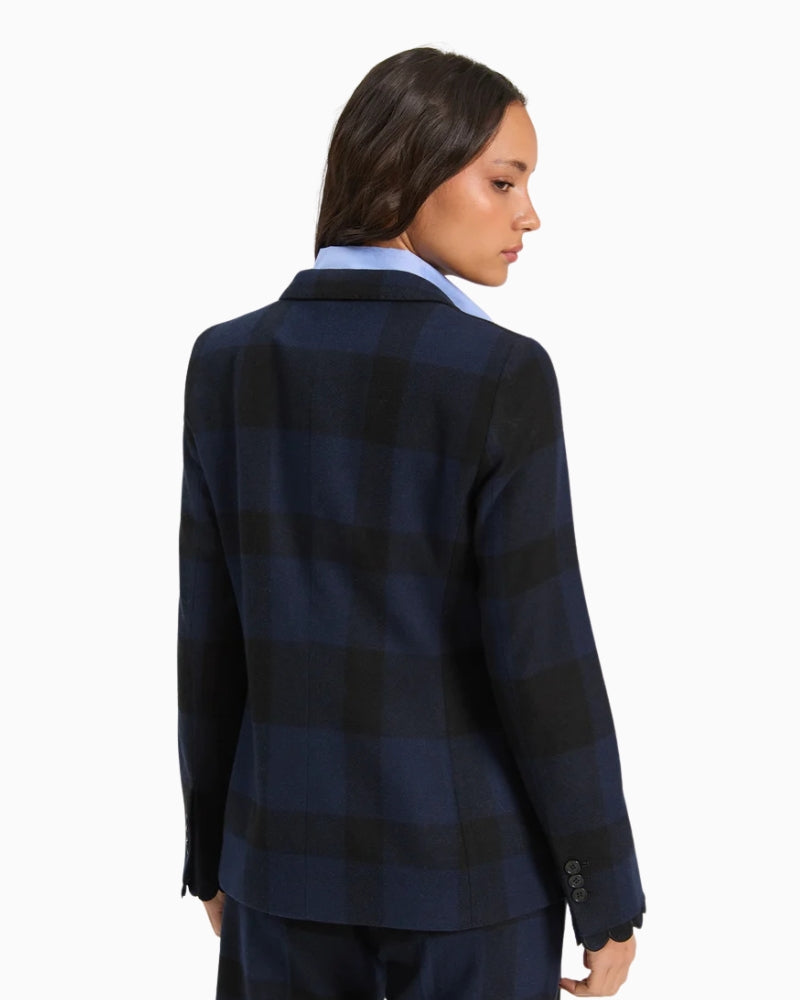 Vilagallo Gingham Jacket in Black/Navy back view