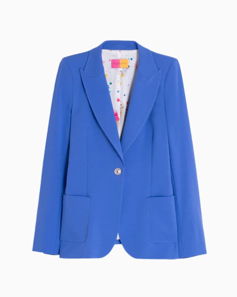 Vilagallo Hillary blue jacket front view single button blazer