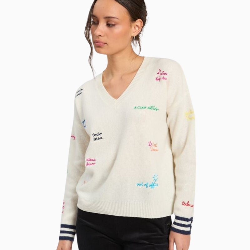 Vilagallo Jersey Palabras Jumper in Ecru front view