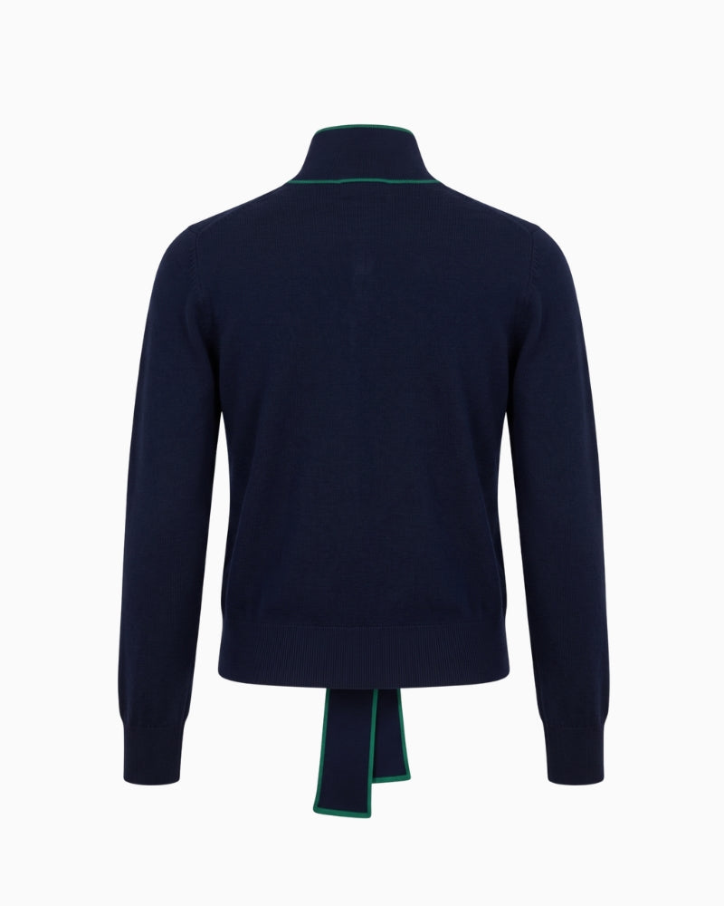 Vilagallo Knlazo Jumper in navy back view with contrasting green trim