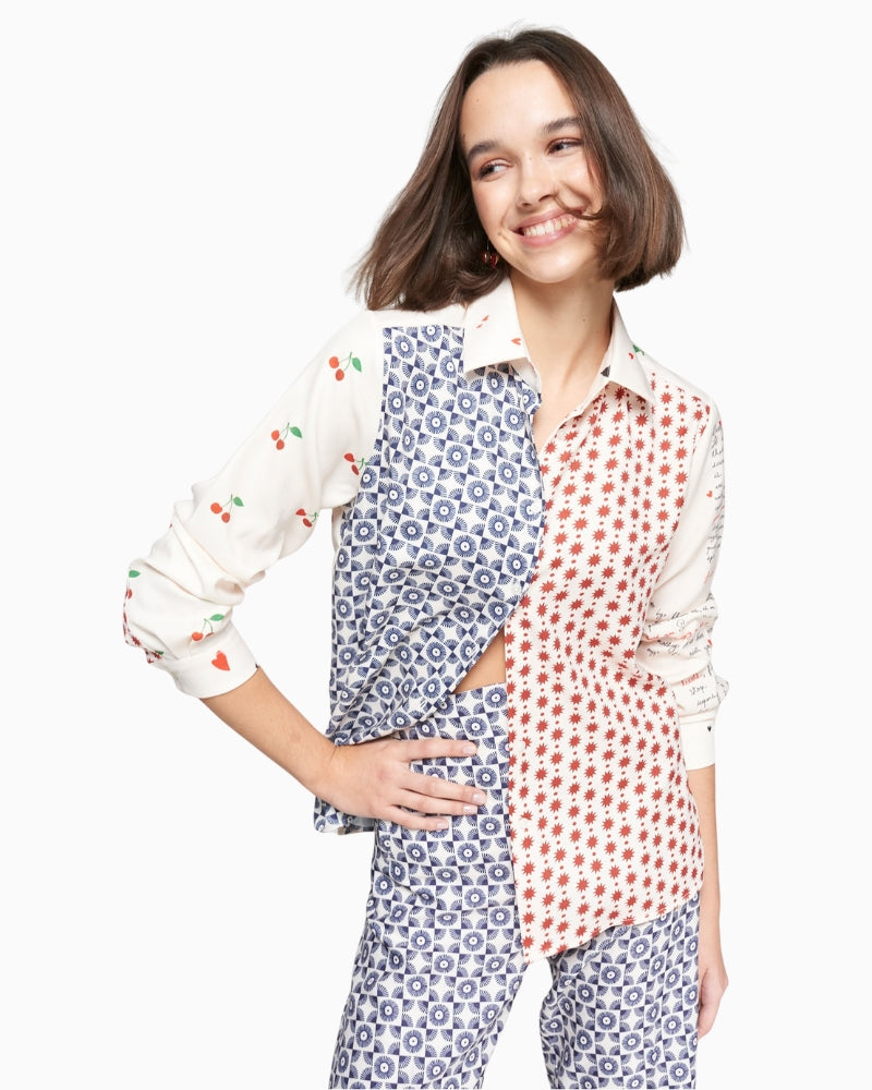 Vilagallo cream shirt with Love Letters print front view