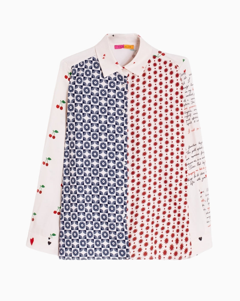 Flat lay front view of Love Letters print shirt with matching trousers