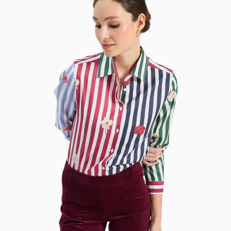 Vilagallo Multicoloured Striped Floral Shirt front view