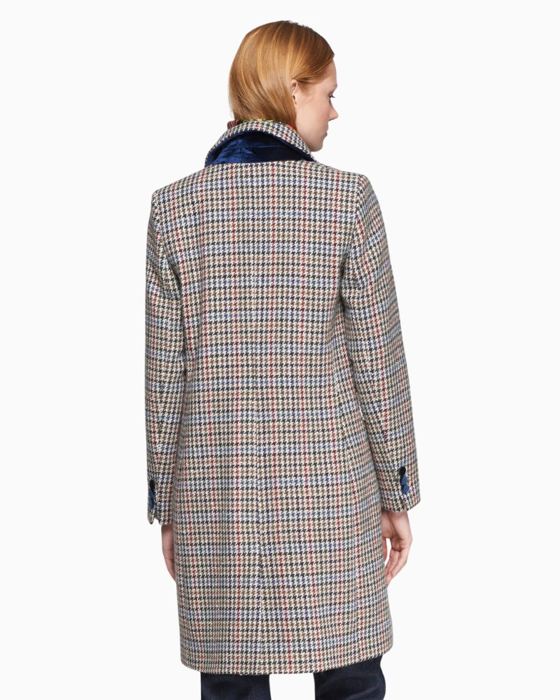 Back view of Vilagallo tailored coat in navy check