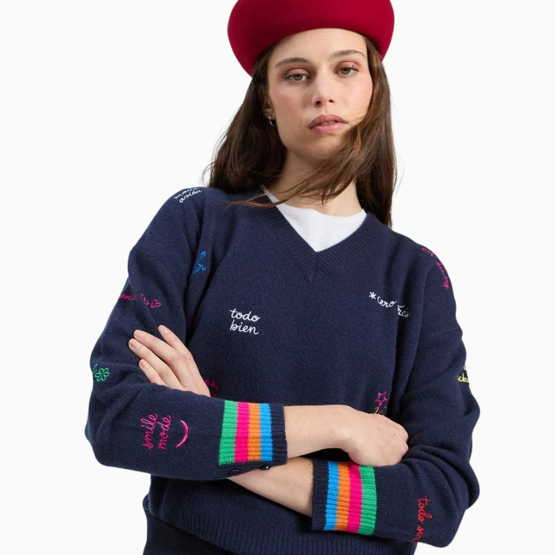 Vilagallo Palabras Jumper in Navy front view