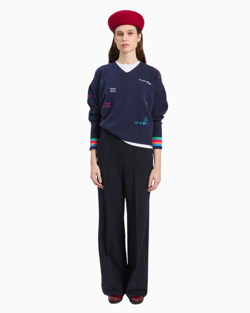 Vilagallo Palabras Jumper in Navy full-length view