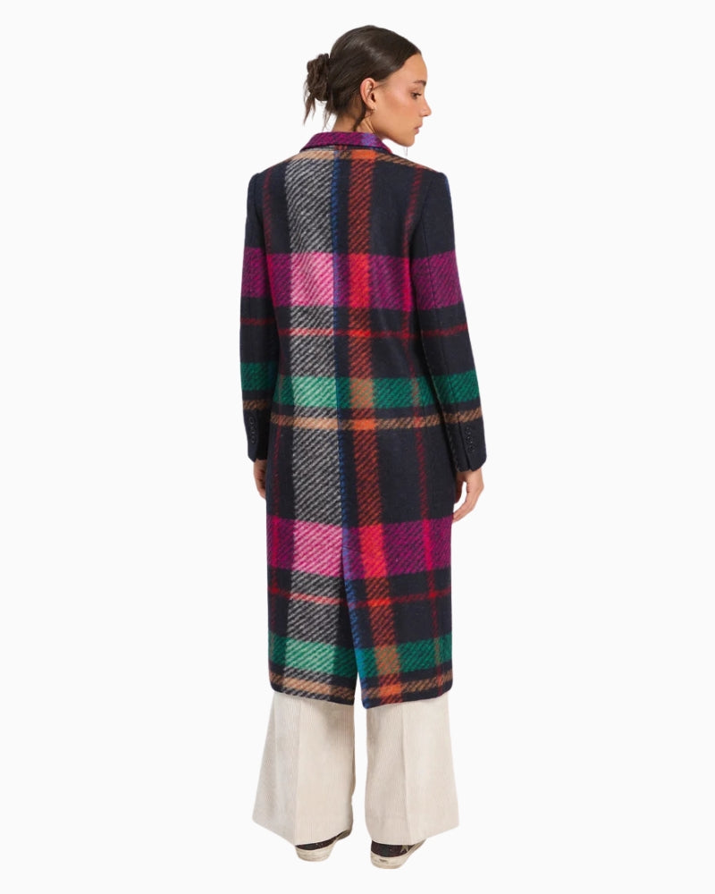 Vilagallo Pietra Wool Coat in Navy Multi back view