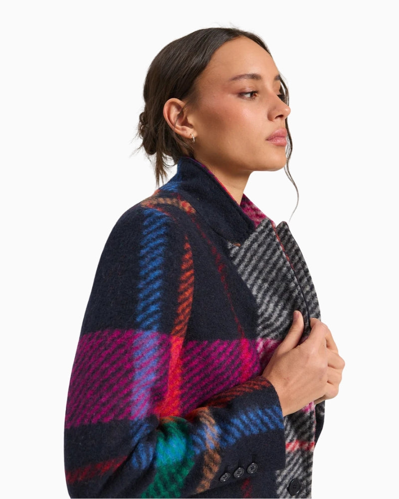 Vilagallo Pietra Wool Coat in Navy Multi classic lapel detail