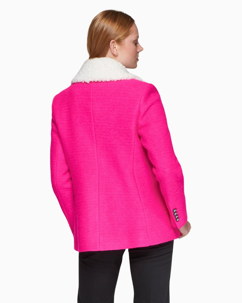 Back view of Vilagallo pink jacket, fully lined with clean fit