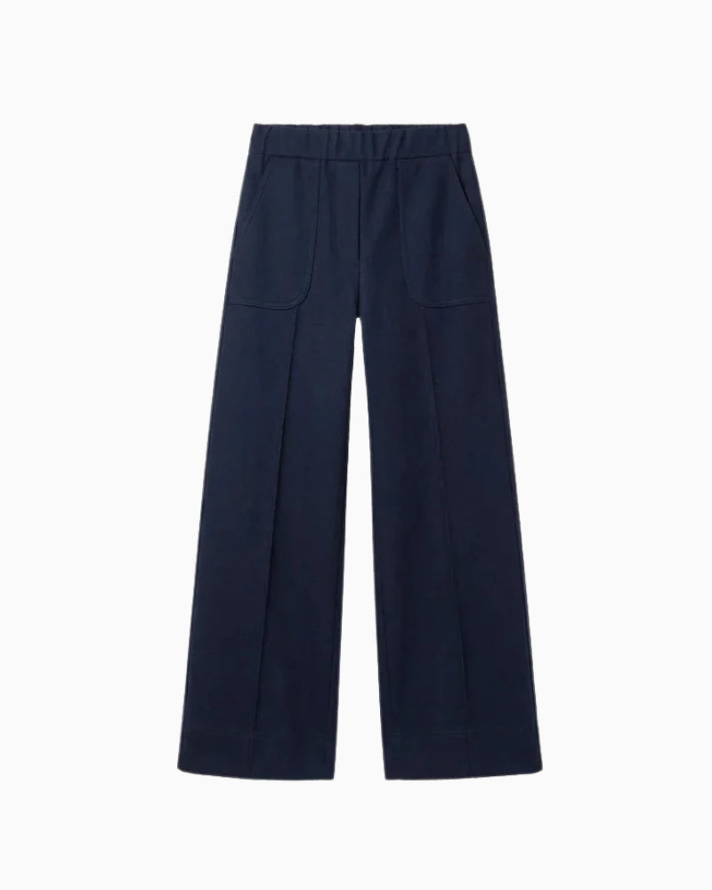 Vilagallo Straight Leg Velvet Trousers in dark denim front view