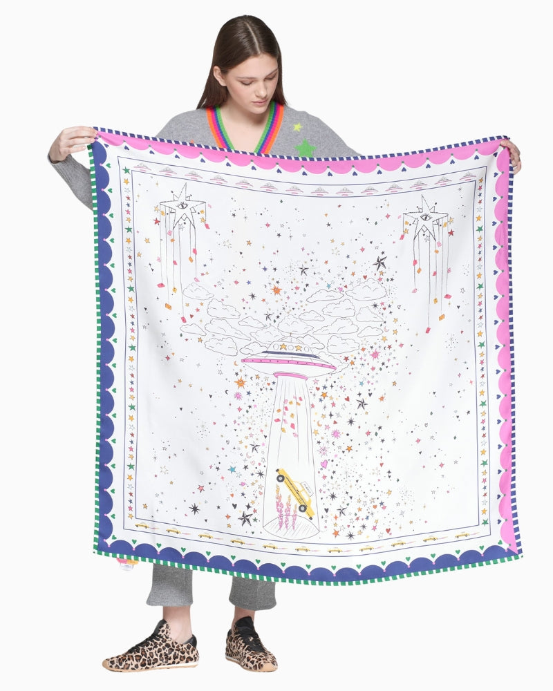 Vilagallo UFO silk foulard with galaxy print, square 110x110 cm