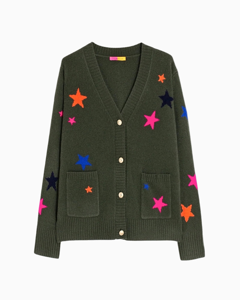 Flat lay front view of Vilagallo Wool Knit Star Cardigan