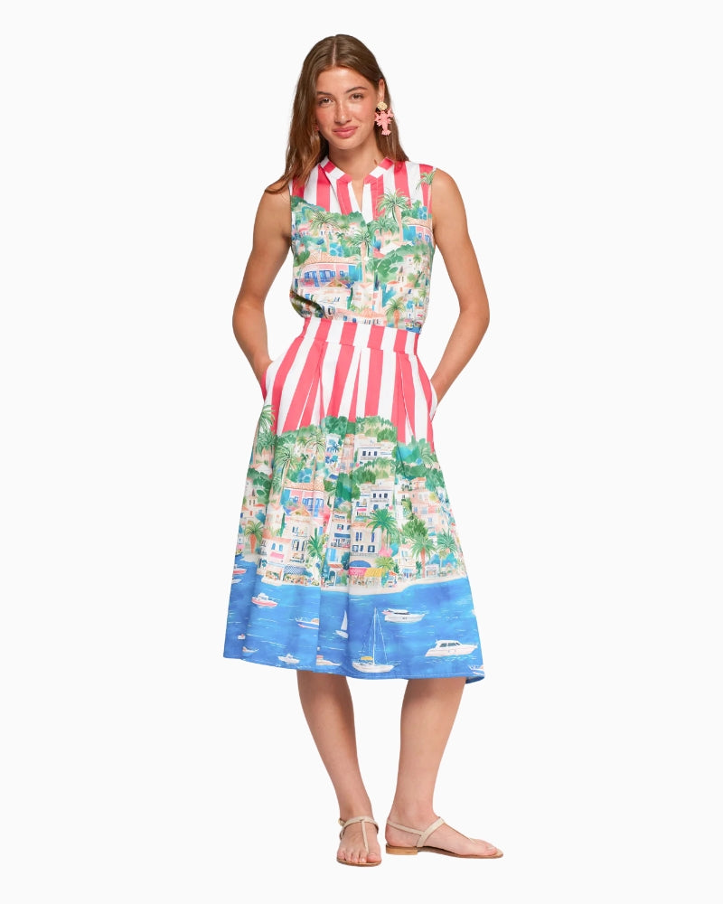 Vilagallo multicolour coastal print skirt detail