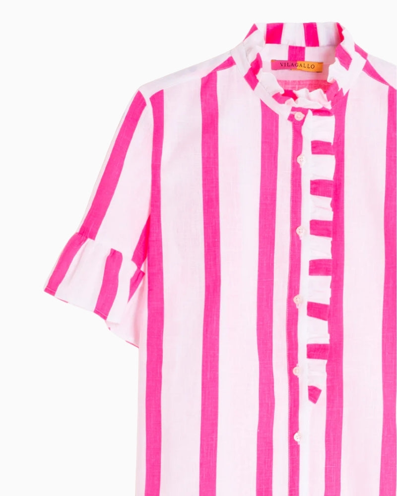 Vilagallo pink striped shirt with ruffled collar detail