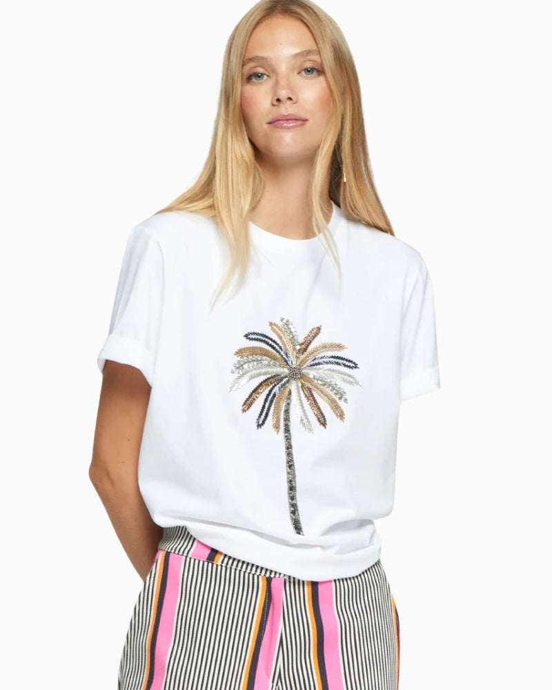 Vilagallo white T-shirt with embroidered palm tree front view