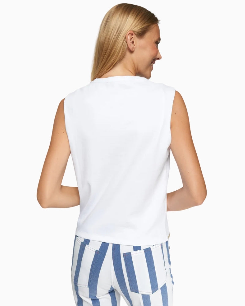 Vilagallo white sleeveless top back view