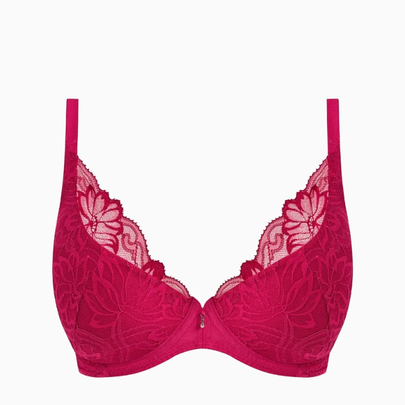 Wacoal Abellia plunge bra pink sheer mesh detail