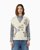 Ivory cotton-blend gilet by Weekend Max Mara with V-neck and textured front