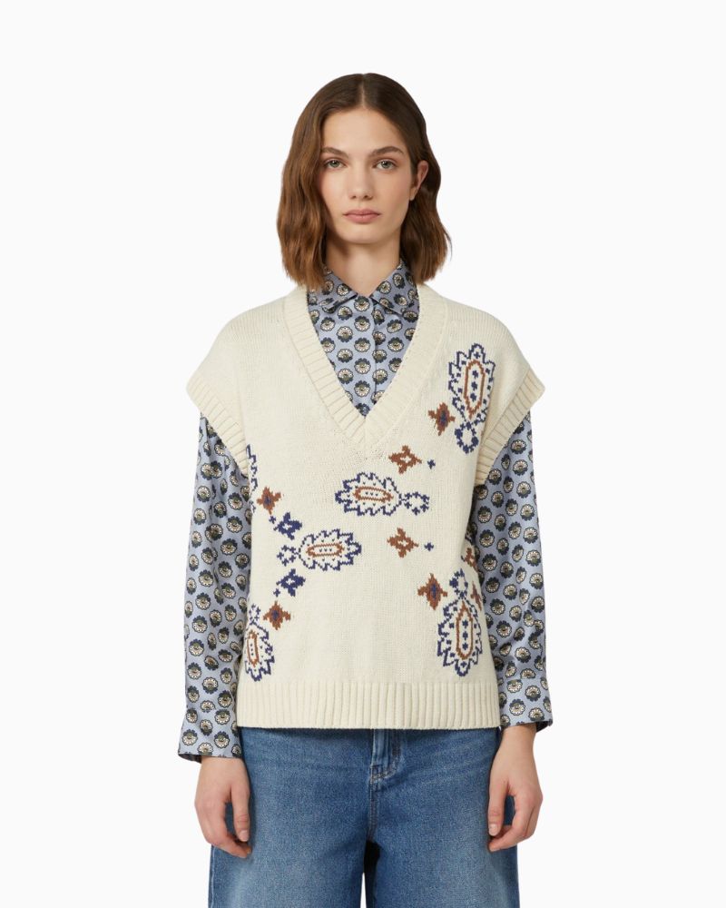 Ivory cotton-blend gilet by Weekend Max Mara with V-neck and textured front