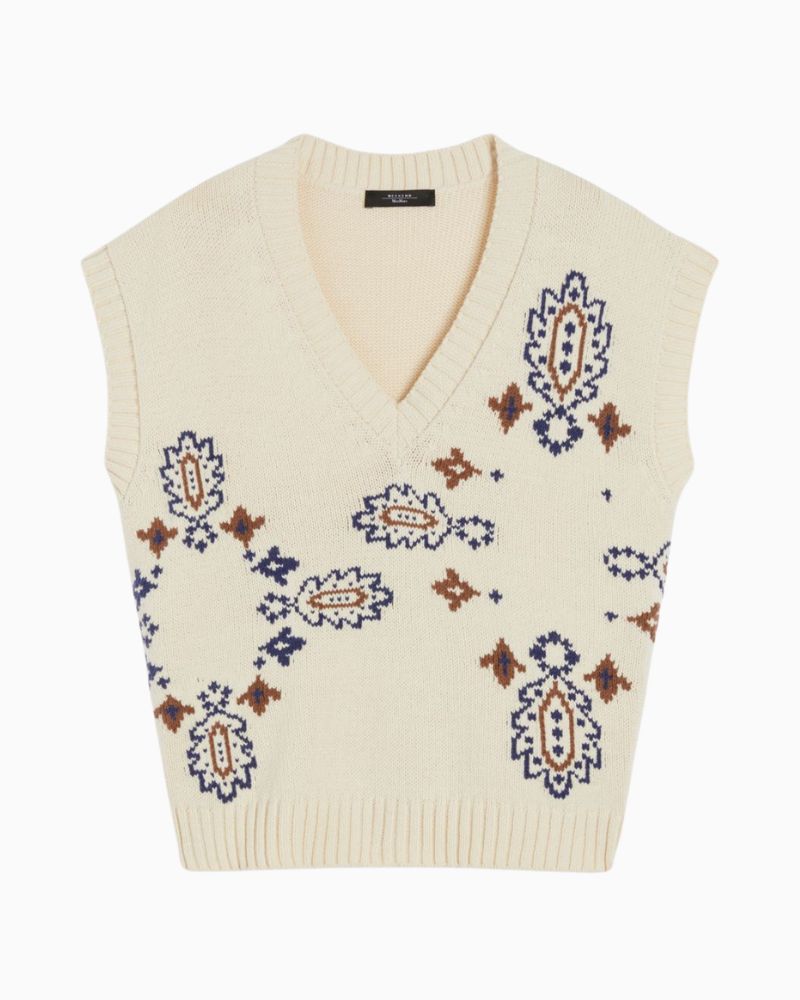 Ivory cotton-blend gilet by Weekend Max Mara with V-neck and textured front