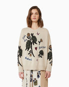 Front view of oversized pure wool Pavidi jumper by Weekend Max Mara with intarsia design and crew neck