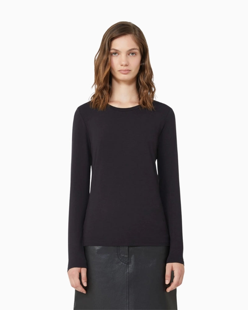 Weekend Max Mara Multie black T-shirt in stretch-viscose jersey with offset crew neck