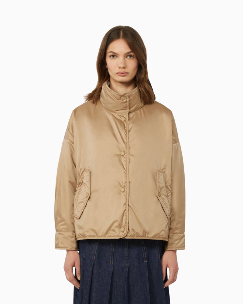 Weekend Max Mara Smalto reversible jacket hazelnut front view woman wearing – Áines Boutique