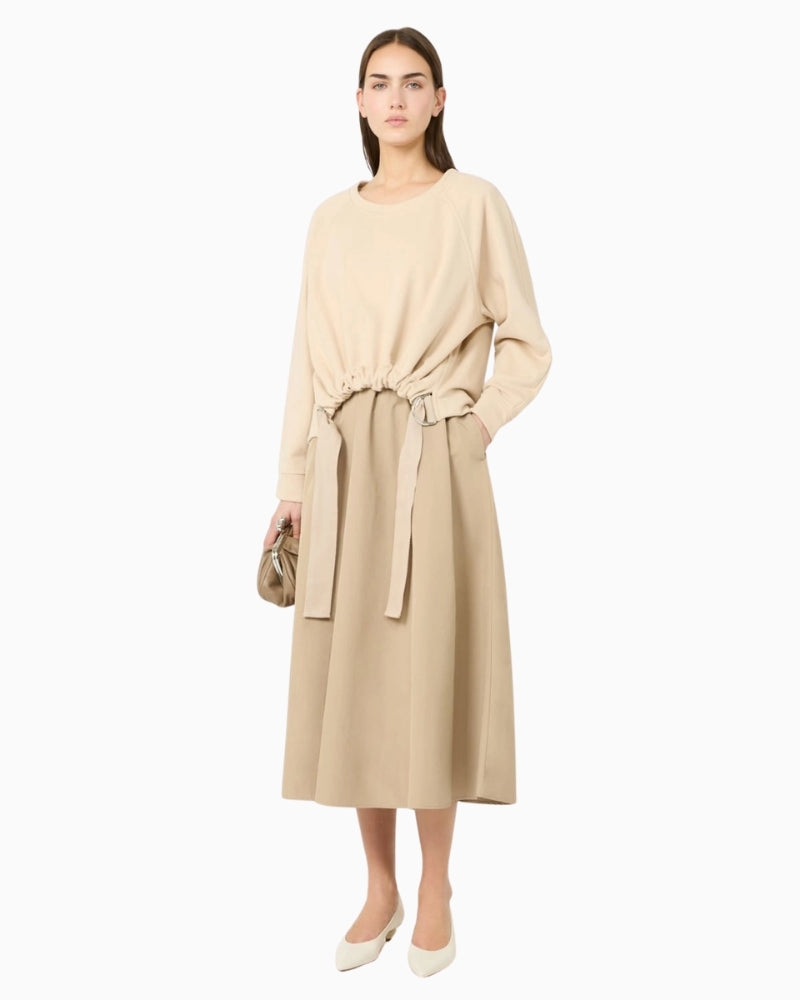 Weekend Max Mara hazelnut brown dress, woman wearing side view – Áines Boutique