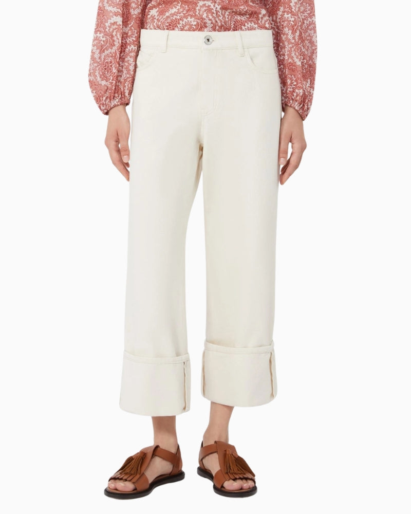 Weekend cotton straight leg trousers, front view – Áines Boutique