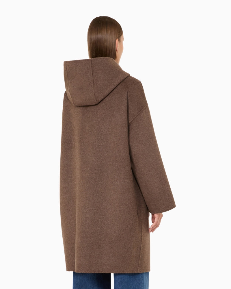Weekend Max Mara Balta Double Wool Coat in Black/Brown hood detail