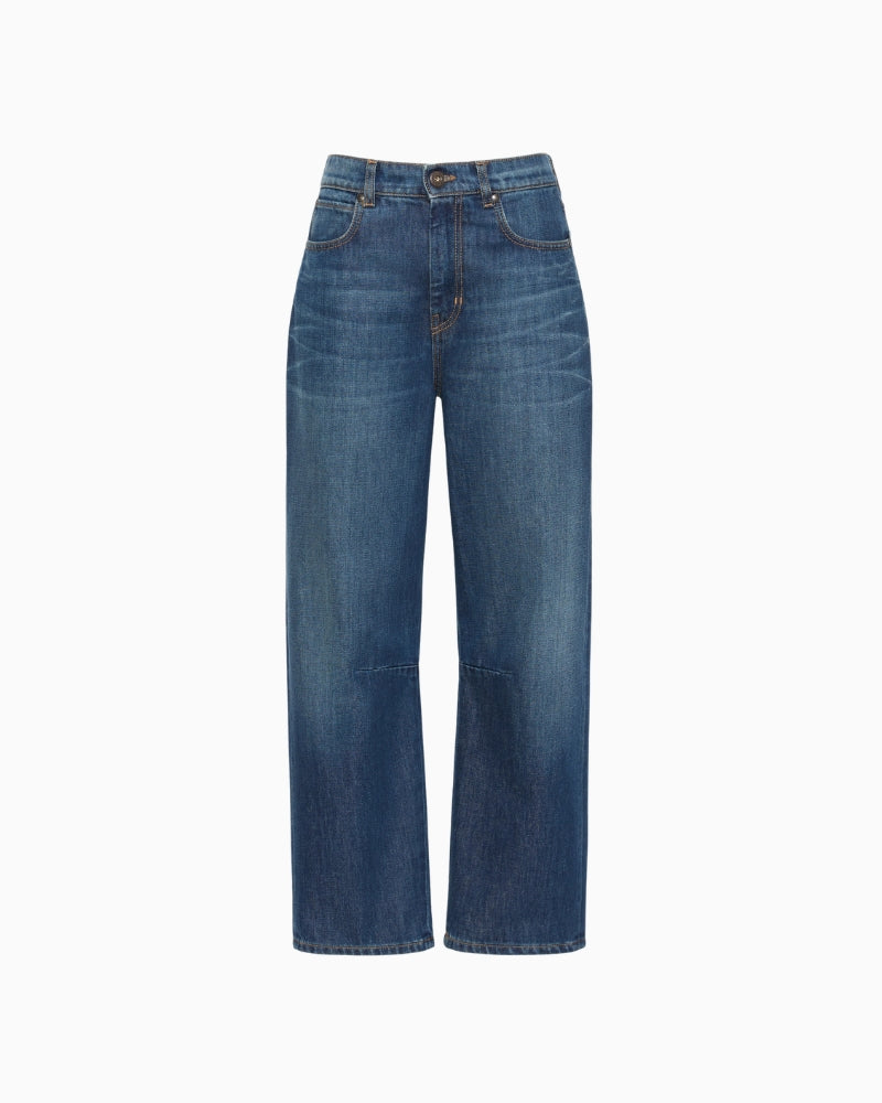 Weekend Max Mara Barrel-Leg Denim Jeans in Dark Denim waist detail
