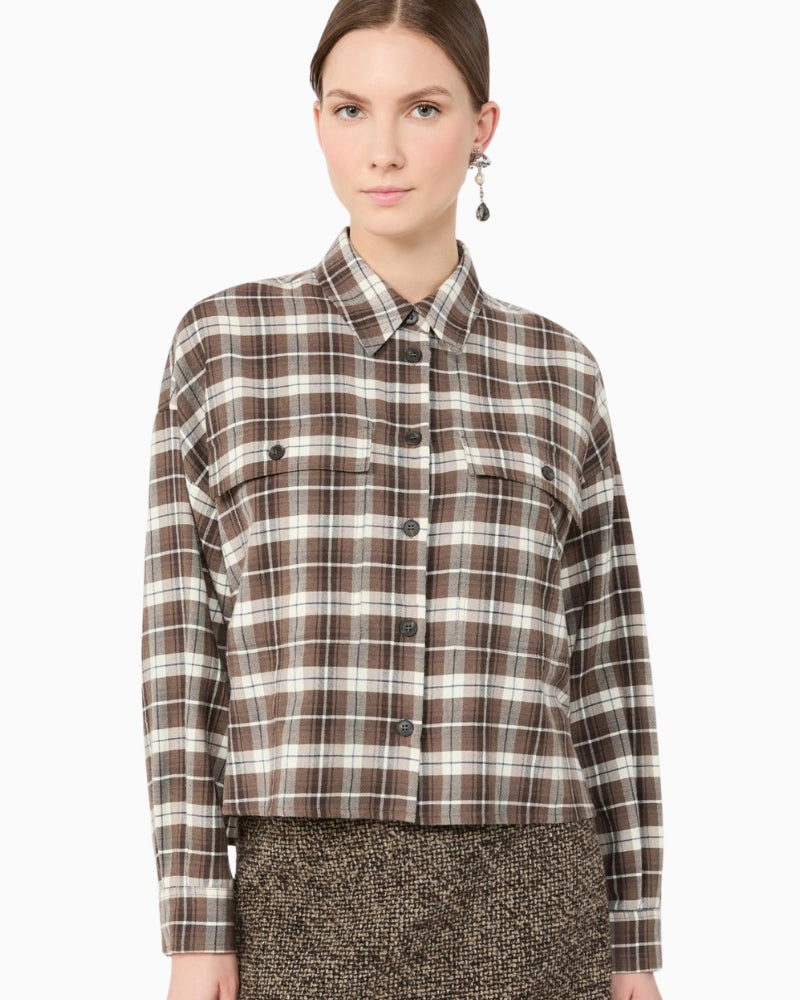 Weekend Max Mara Checked Flannel Shirt in Brown chest pocket detail