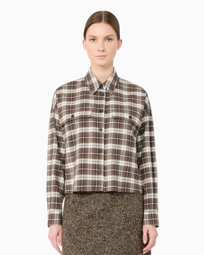 Weekend Max Mara Checked Flannel Shirt in Brown front view