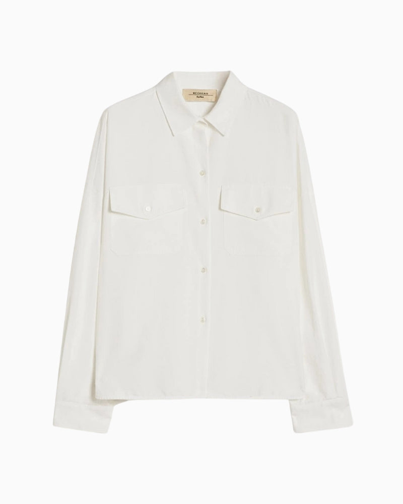 Weekend Max Mara cotton Oxford shirt white, flat lay front view – Áines Boutique