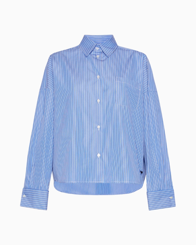 Weekend Max Mara Cotton Poplin Shirt in Blue Stripe fabric detail