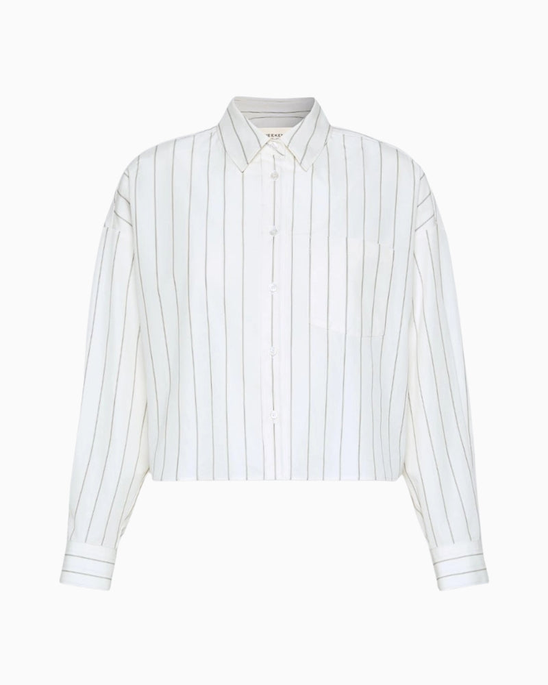 Weekend Max Mara Cotton Shirt with Contrasting Back in Cream fabric detail