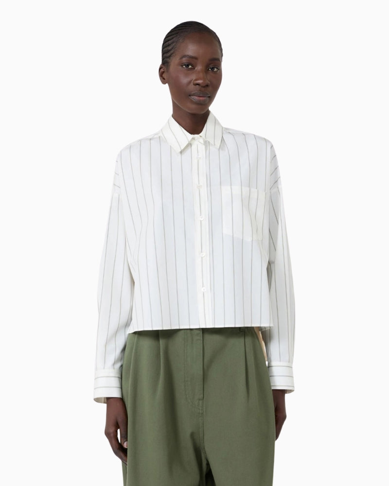 Weekend Max Mara Cotton Shirt with Contrasting Back in Cream front view