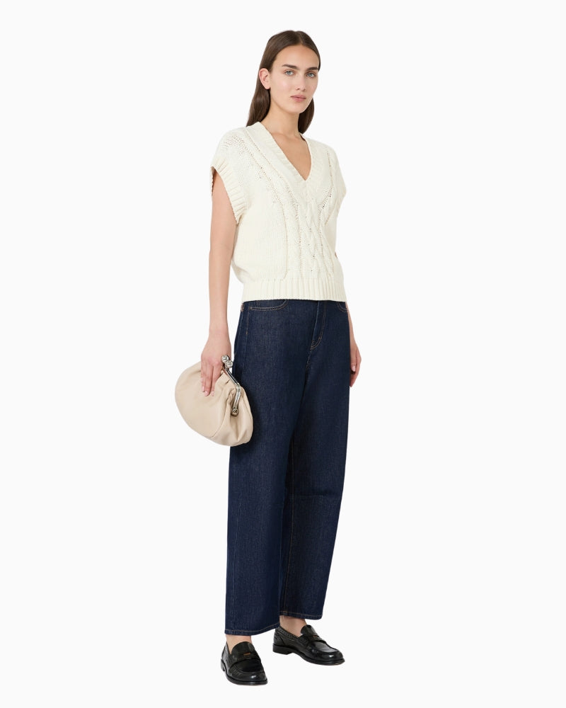 Weekend Max Mara Cotton Yarn Gilet in Ecru side view