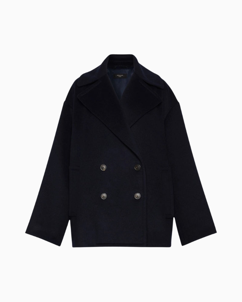 Weekend Max Mara Double-Breasted Pea Coat in Navy button fabric detail